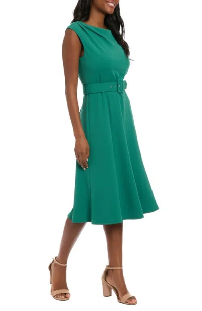London Times Women's Boat Neck Fit And Flare Dress In Green
