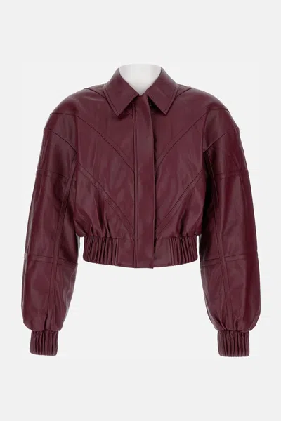 Rotate Birger Christensen Collared Panel Detailing Bomber Jacket In Burgundy