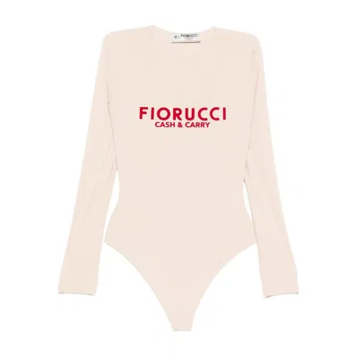 Fiorucci Logo-print Long-sleeve Bodysuit In Beige