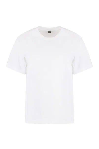 Totême Embroidered Ribbed Stretch-cotton Jersey T-shirt In White