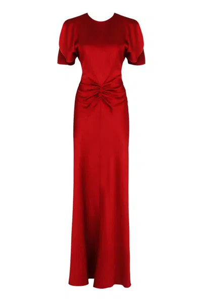 Victoria Beckham Womens Gathered Draped-sleeve Satin Maxi Dress Rose In Red