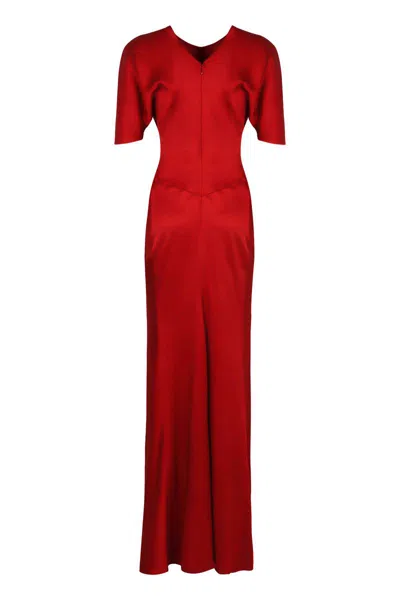 Victoria Beckham Womens Gathered Draped-sleeve Satin Maxi Dress Rose In Red