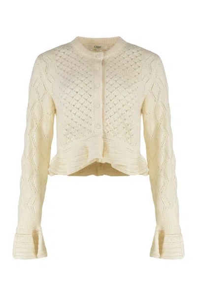 Chloé Cotton Blend Cardigan In Neutral
