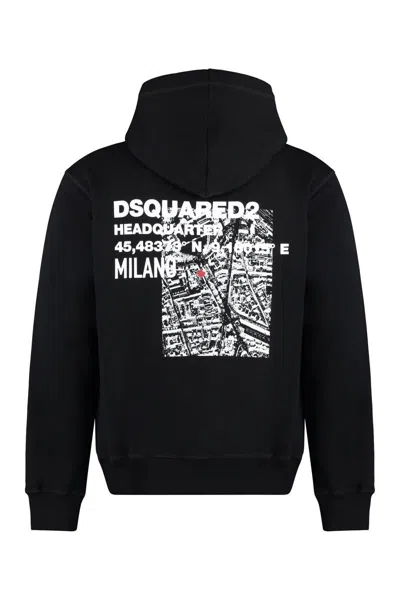 Dsquared2 Black Sweatshirt With Classic Hood And Bold Graphic Print In Black