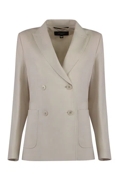 Weekend Max Mara Nervoso Double-breasted Wool Blazer In Beige