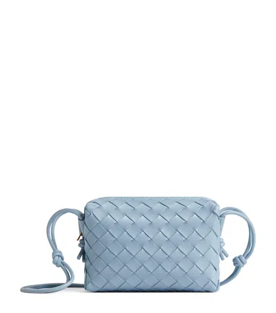 Bottega Veneta Mini Leather Intrecciato Loop Cross-body Bag In Gray