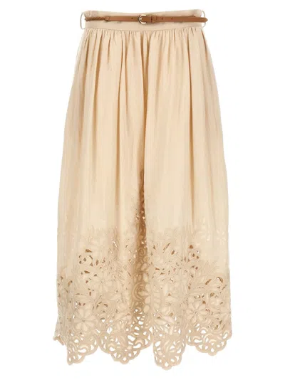 Zimmermann Wylie Cream Colored Midi Skirt Women In Multi