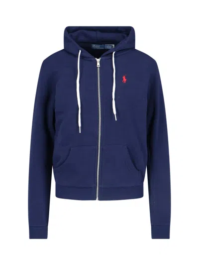 Polo Ralph Lauren Textured Cable Knit Cotton Sweatshirt With Zip Fastening In Blue