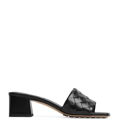 Bottega Veneta Women Leather Heel Sandals With Intrecciato Motif In Black