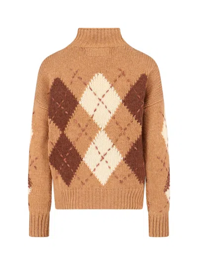 Ermanno Scervino Mock-neck Diamond-pattern Sweater In Brown