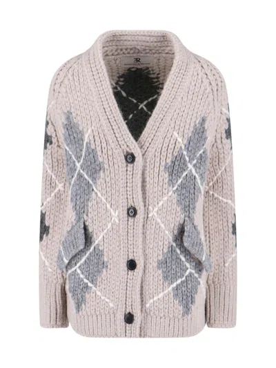 Ermanno Scervino Argyle-pattern Pocket Cardigan In Gray