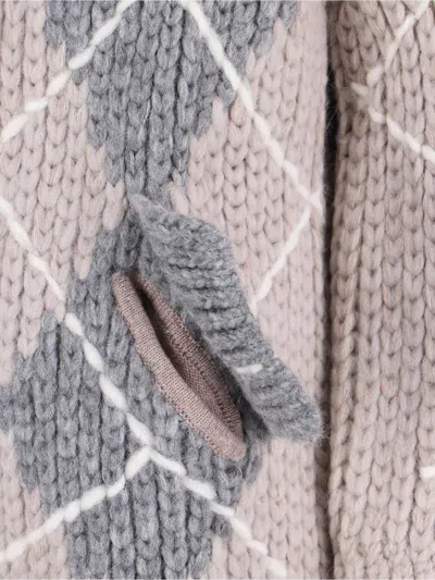 Ermanno Scervino Argyle-pattern Pocket Cardigan In Gray