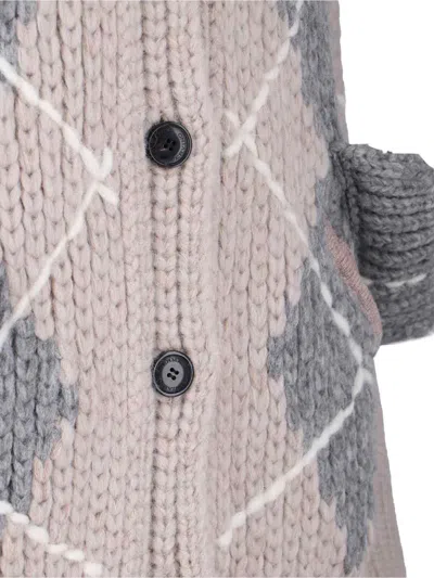 Ermanno Scervino Argyle-pattern Pocket Cardigan In Gray