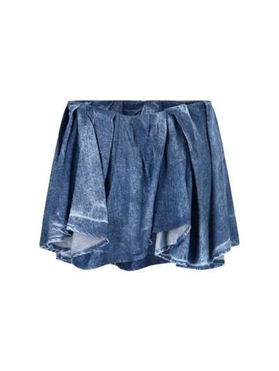 Diesel Draped Denim Mini Skirt With Raw Edges In Blue