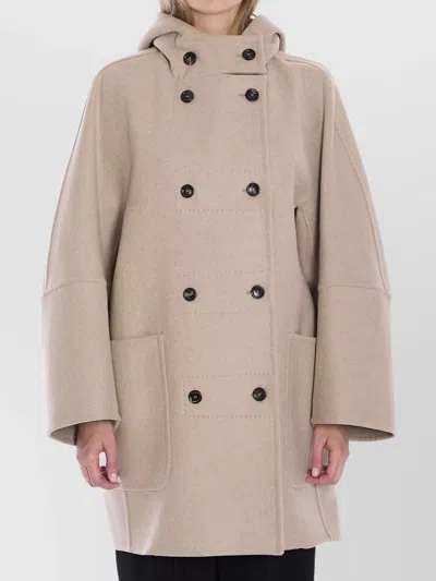 Max Mara Double-breasted Coat With Hood In Neutral