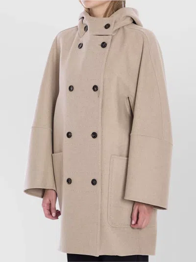 Max Mara Double-breasted Coat With Hood In Neutral