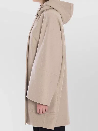 Max Mara Double-breasted Coat With Hood In Neutral