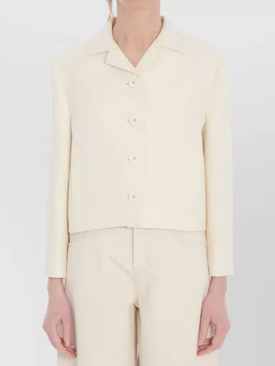 Gucci Wool And Silk Crepe Blazer With Notched Collar In Neutral