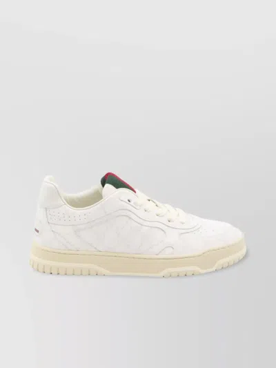 Gucci Re-web White Low Top Sneakers With Web Detail And Embossing In Leather Woman In White