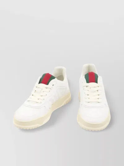 Gucci Re-web White Low Top Sneakers With Web Detail And Embossing In Leather Woman In White
