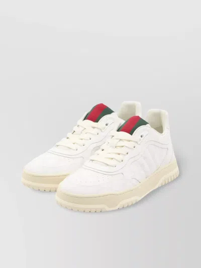 Gucci Re-web White Low Top Sneakers With Web Detail And Embossing In Leather Woman In White