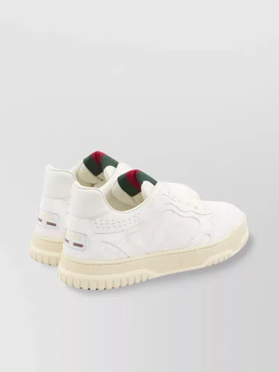 Gucci Re-web White Low Top Sneakers With Web Detail And Embossing In Leather Woman In White