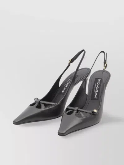 Dolce & Gabbana Leather Slingback With Metal Monogram In Black
