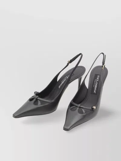 Dolce & Gabbana Leather Slingback With Metal Monogram In Black