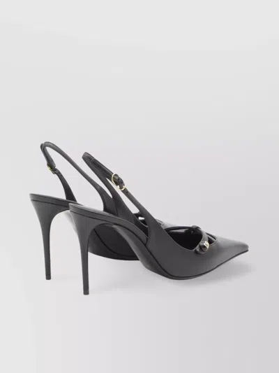Dolce & Gabbana Leather Slingback With Metal Monogram In Black