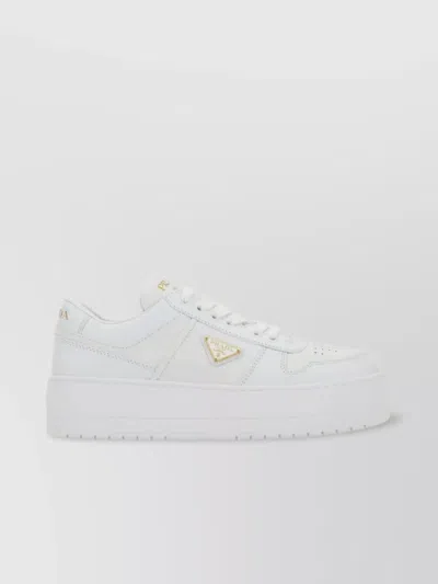 Prada Downtown Bold Leather Sneakers In Neutral