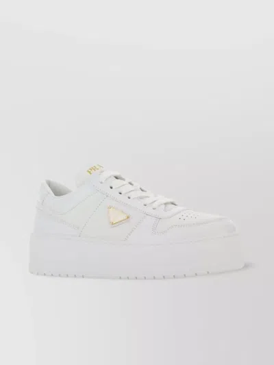 Prada Downtown Bold Leather Sneakers In Neutral