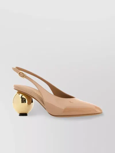 Ferragamo Tessie 70 Spherical Heel Leather Slingback Pumps In Neutral