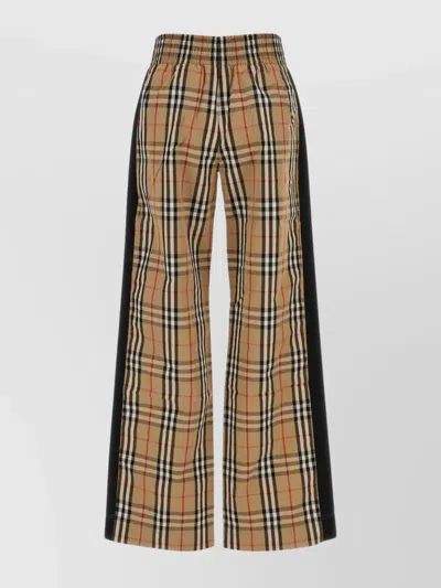 Burberry Checked Pattern Wide Leg Trousers In Brown