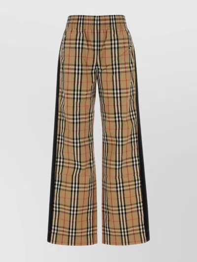 Burberry Checked Pattern Wide Leg Trousers In Brown
