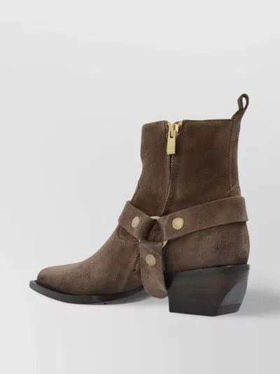 Golden Goose Block Heel Ankle Boots With Metallic Hardware In Brown