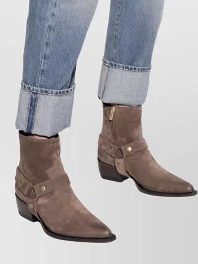 Golden Goose Block Heel Ankle Boots With Metallic Hardware In Brown