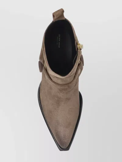 Golden Goose Block Heel Ankle Boots With Metallic Hardware In Brown