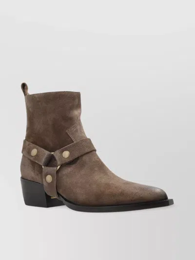 Golden Goose Block Heel Ankle Boots With Metallic Hardware In Brown