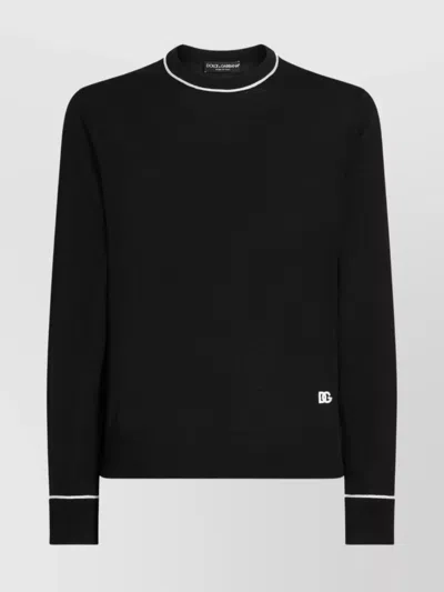 Dolce & Gabbana Logo Crew Neck Sweater With Contrasting Trims In Black