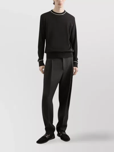 Dolce & Gabbana Logo Crew Neck Sweater With Contrasting Trims In Black