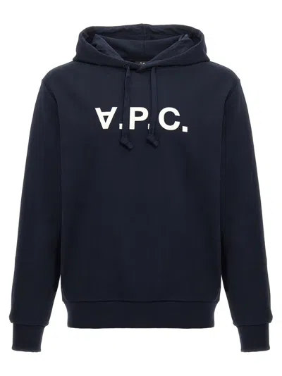 Apc A.p.c. Milo Hoodie With Flocked Logo Print In Blue