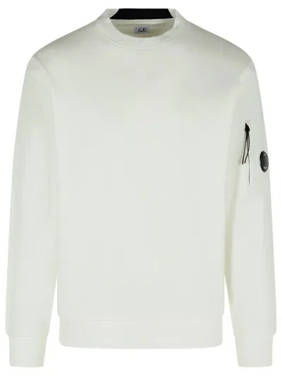 C.p. Company Long-sleeve Crewneck Shirt With Zippered Pocket And Ribbed Details In White