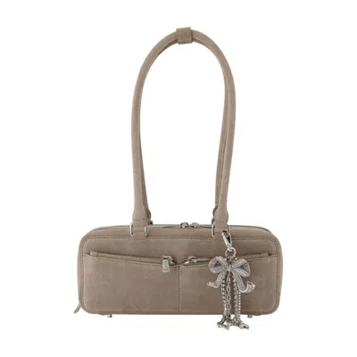 Self-portrait Baguette With Charm Shoulder Bag - Leather - Grey In Gray