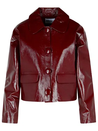 Self-portrait Faux Leather Jacket In Burgundy
