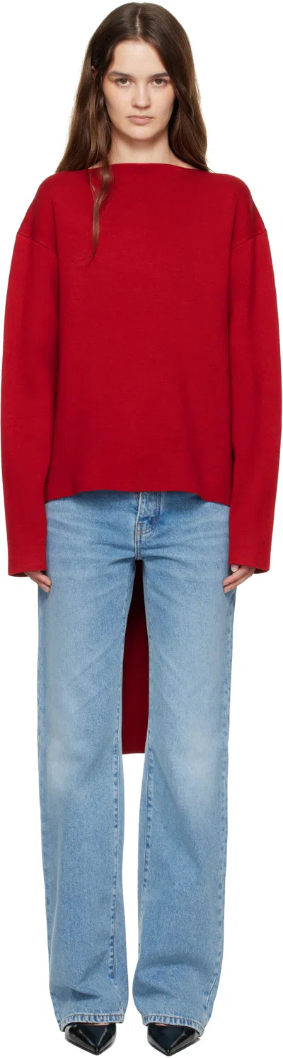 St Agni Red Milano Knit Scarf Sweater In Red