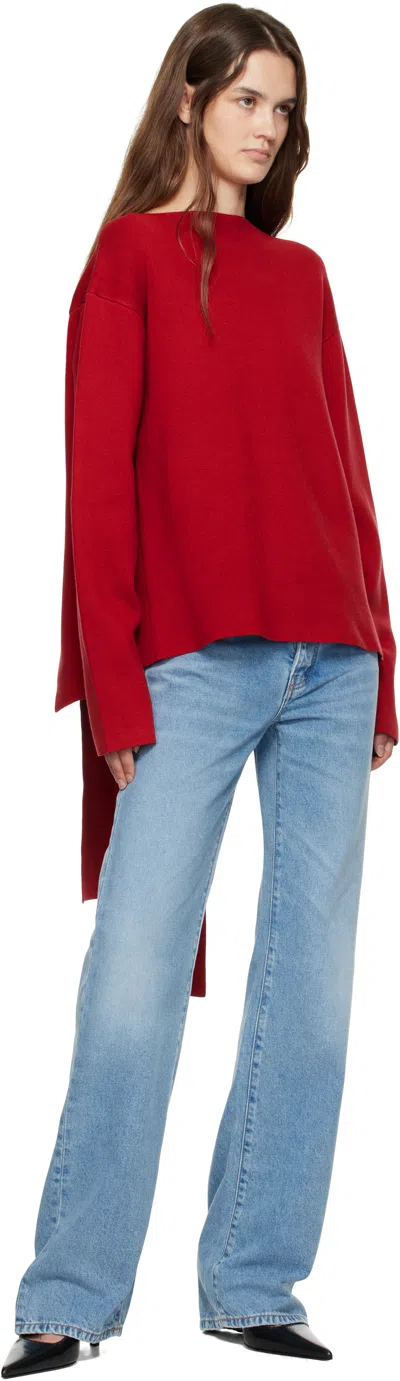 St Agni Red Milano Knit Scarf Sweater In Red