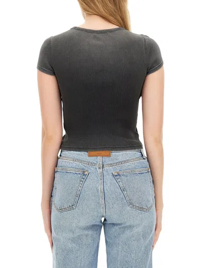 Alexander Wang Crystal Hotfix Tee In Ribbed Jersey In Black