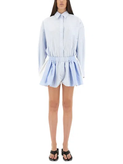 Alexander Wang Pleated Boxer Romper Jumpsuit With Striped Pattern In Blue