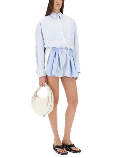 Alexander Wang Pleated Boxer Romper Jumpsuit With Striped Pattern In Blue