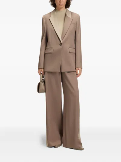 Hugo Boss Womens Open Brown Colour-block Lapel Single-breasted Virgin-wool Blazer In Brown